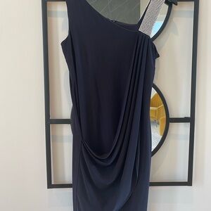 Frank Lyman Black Jersey Dress with Rhinestone Strap-Size 14